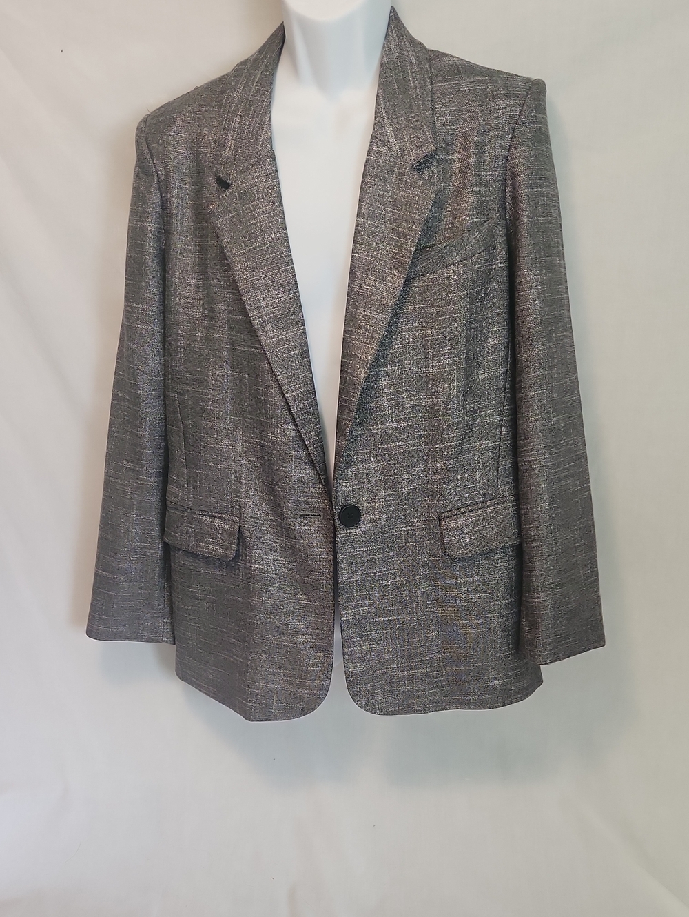 BB Dakota Metallic Gray Textured Single-Button Blazer
